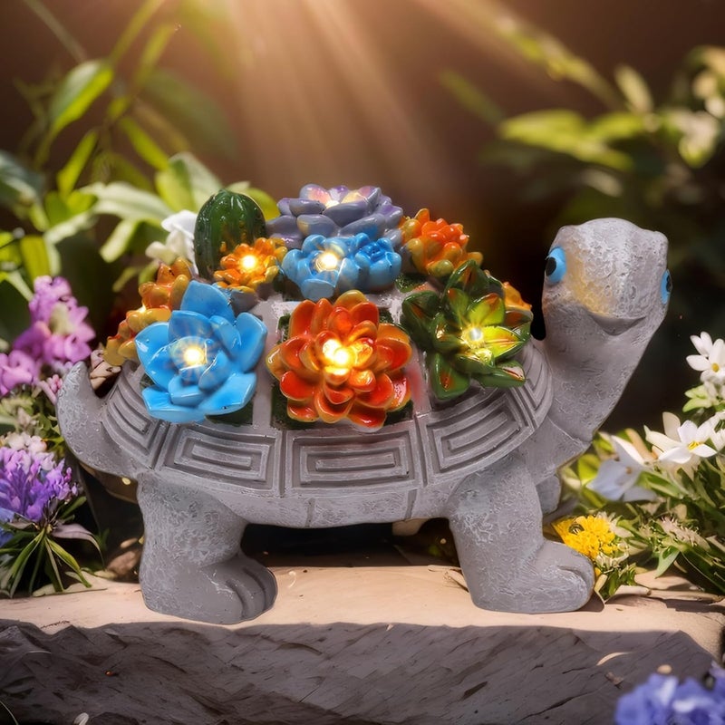 halp·ssfm Solar Garden Turtle Statues 7 LED Lights Outdoor Decor Turtle with Succulent Resin Sculpture Patio Porch Balcony Yard Lawn Art Decor Birthday Father's Day Gifts for Women Grandma Housewarming Gifts - Image 1
